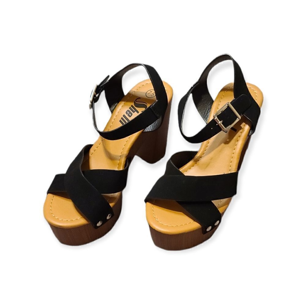SHEIN Block Heel Black Platform Sandals 7.5 NEW